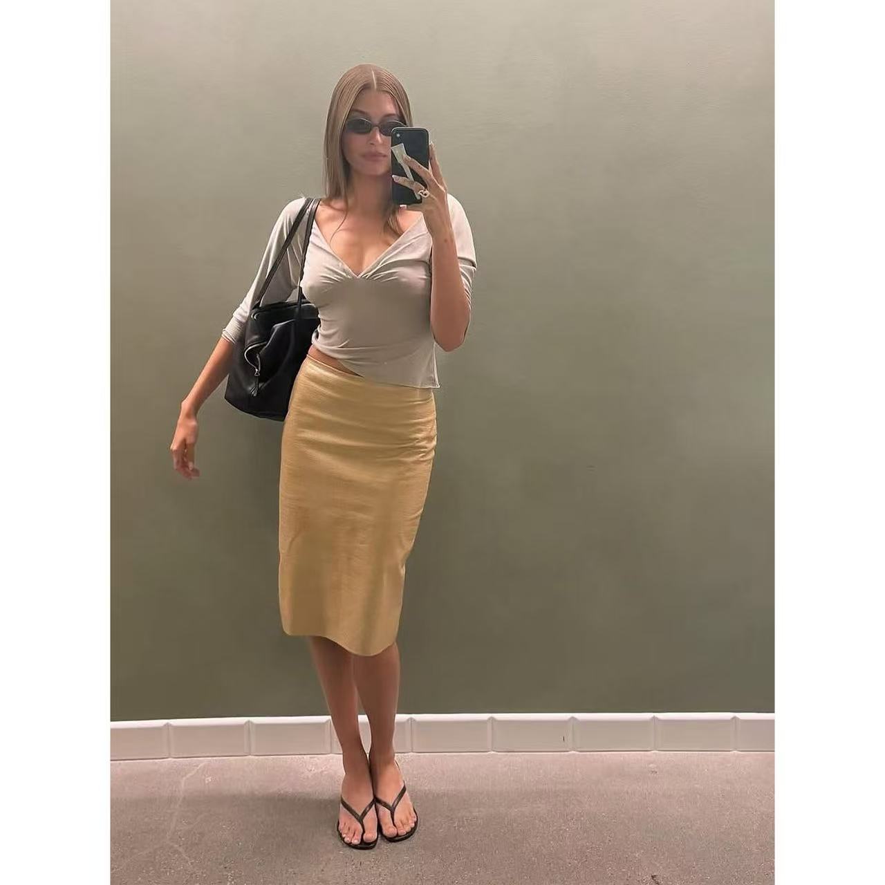 Haut pour femme avec col en V, manches mi-longues, cintré à la taille, ajusté, amincissant, basique et polyvalent, style français Jean New.