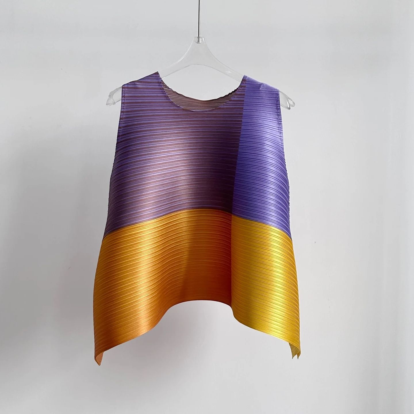 Miyake – gilet plissé sans manches, haut décontracté, couleur contrastée, tempérament Horizontal, nouvelle collection été 2025