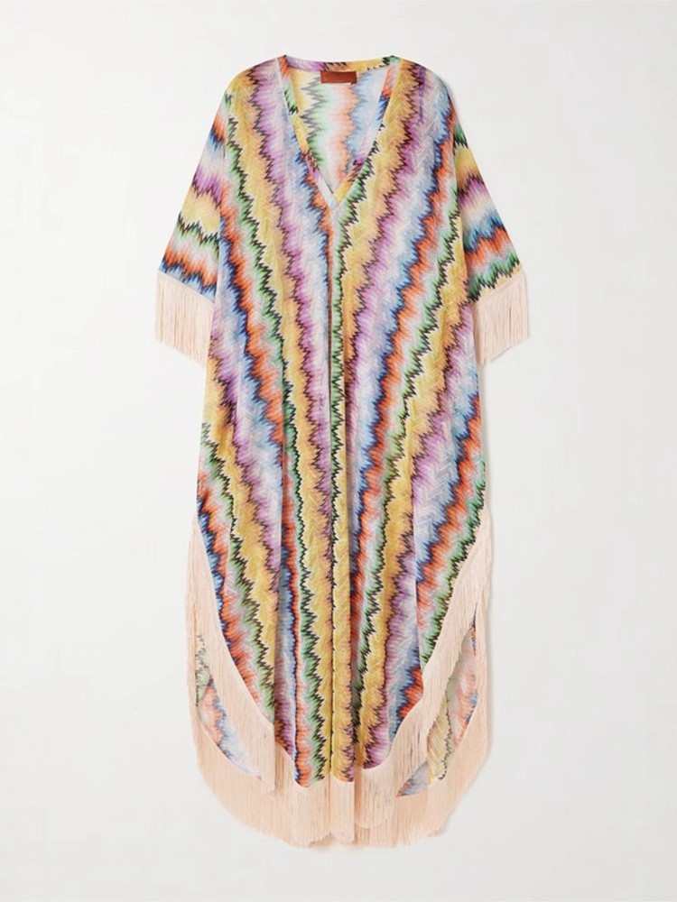 Robe longue style bohémien imprimé ondulé pour femmes, mode décontractée, Style vacances, col en v irrégulier, ample, pompon, Patchwork, robe de plage