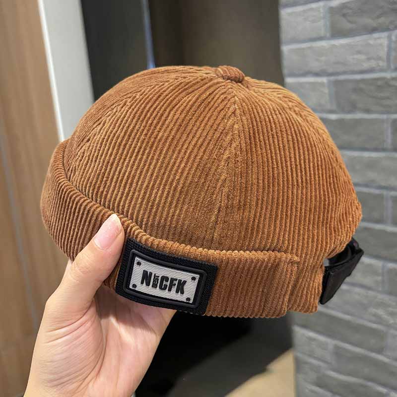 Chapeau japonais rétro en peau de melon en velours côtelé, chapeau hooligan hip-hop pour hommes et femmes, chapeau de propriétaire sans bords pour les créateurs de tendances de rue