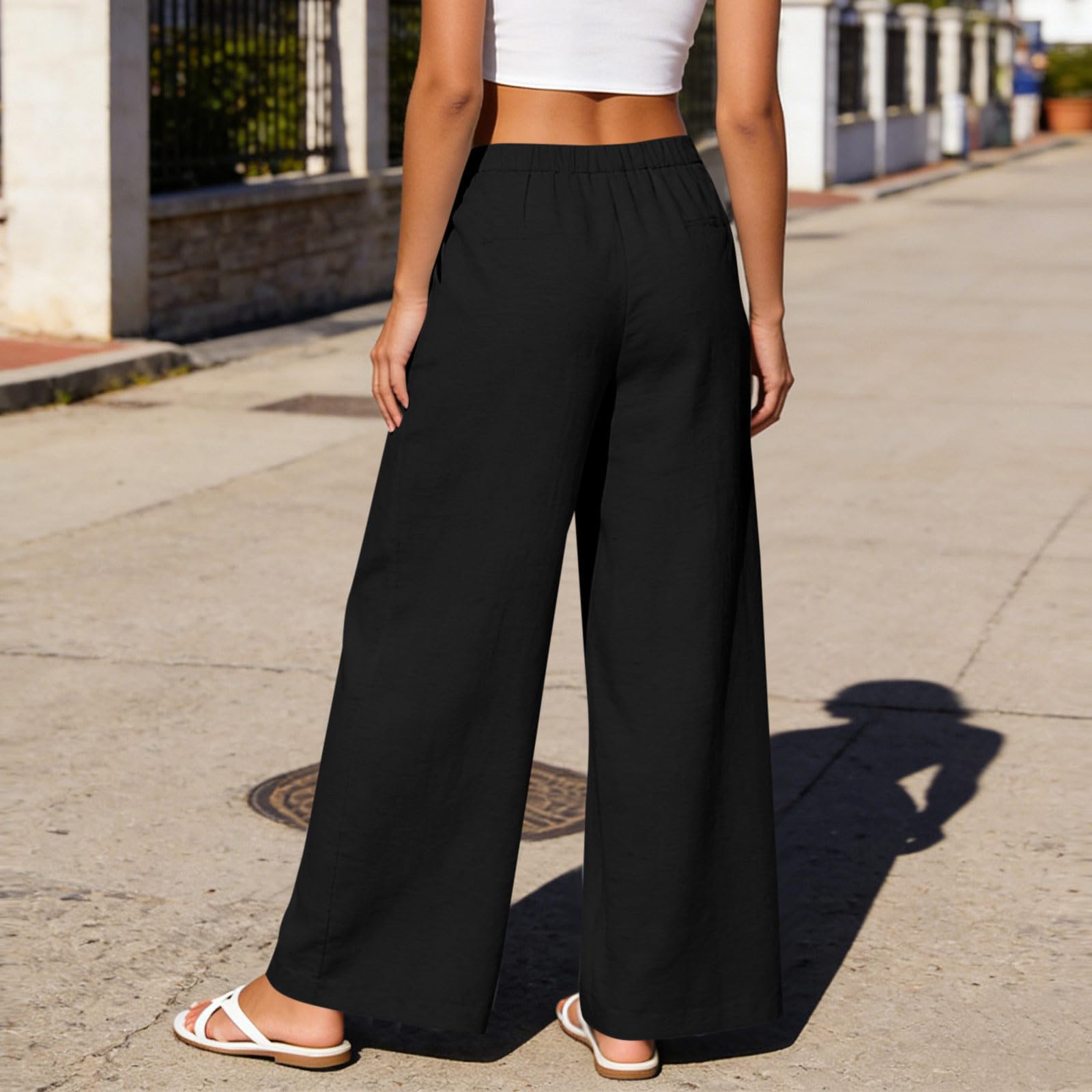 Pantalons en lin pour femmes, pantalons d'été élégants et confortables pour le bureau, pantalons à jambes larges en lin, pantalons palazzo pour femmes
