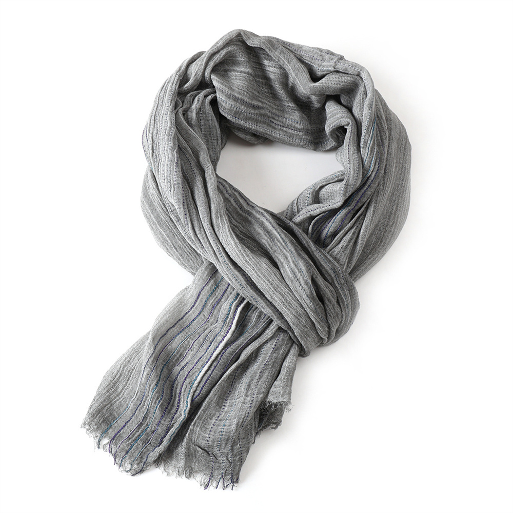 Coton lin rayé hommes foulards automne hiver chaud foulard Pashmina mâle accessoires court gland Bufanda châle