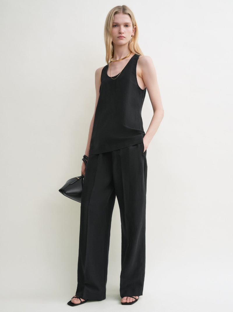 Femmes printemps et été nouveau minimaliste texturé bas col rond gilet décontracté haut sans manches
