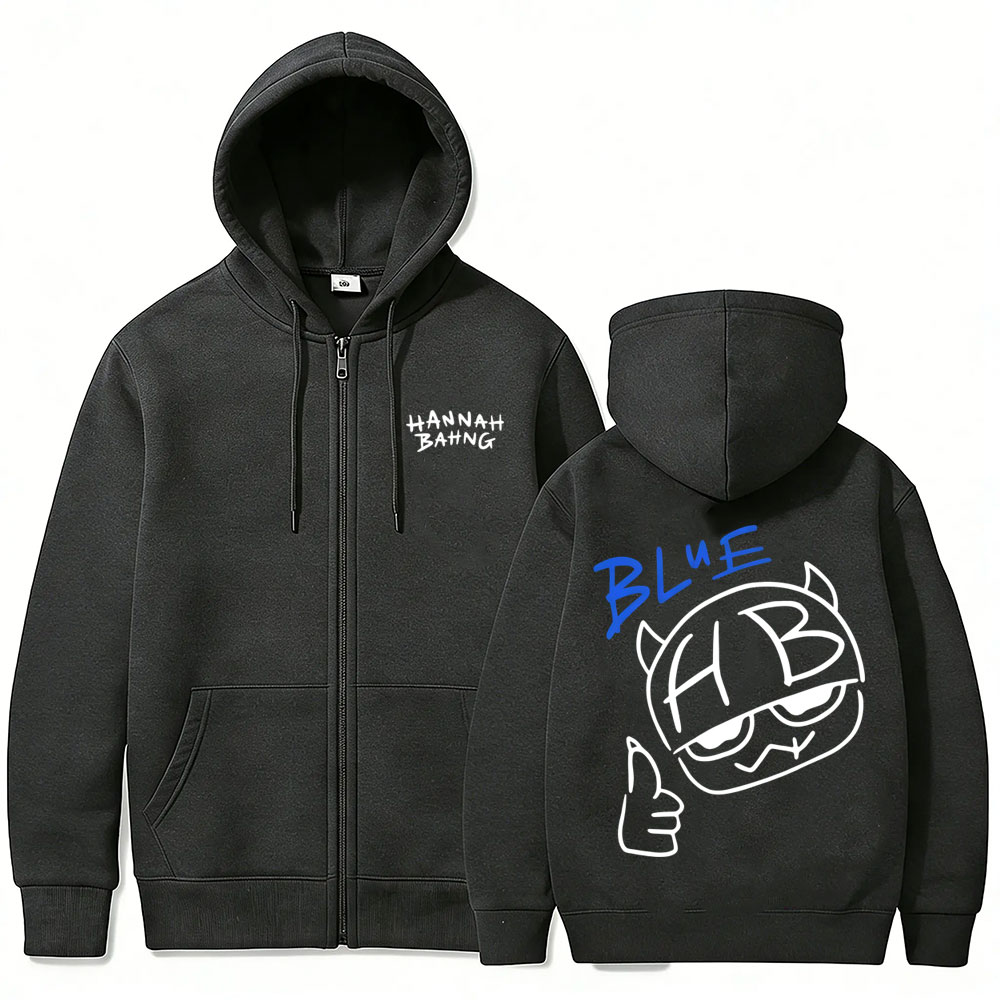 Sweat-shirt à capuche avec fermeture éclair bleu Hannah Bahng pour hommes et femmes, veste décontractée en molleton de coton, unisexe, à la mode, surdimensionné