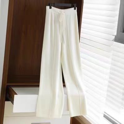Pantalon à taille élastique pleine longueur pour femme, pantalon coréen décontracté, taille haute, jambe large, chaud, commandé, FJG, automne, hiver