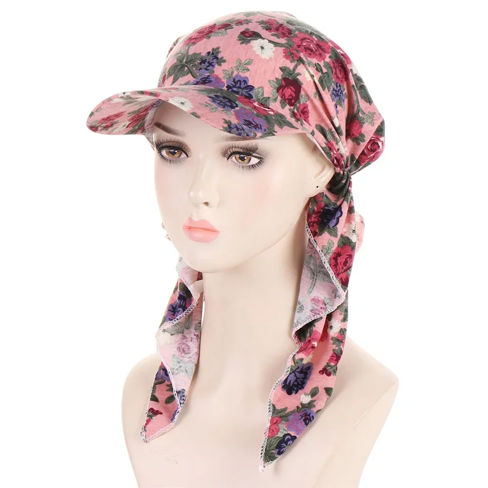 Hijab musulman à imprimé floral pour femmes, chapeau turban, casquette de baseball, chapeaux de soleil, écharpe de sauna, casquettes à bord, foulards Bandanas, mode
