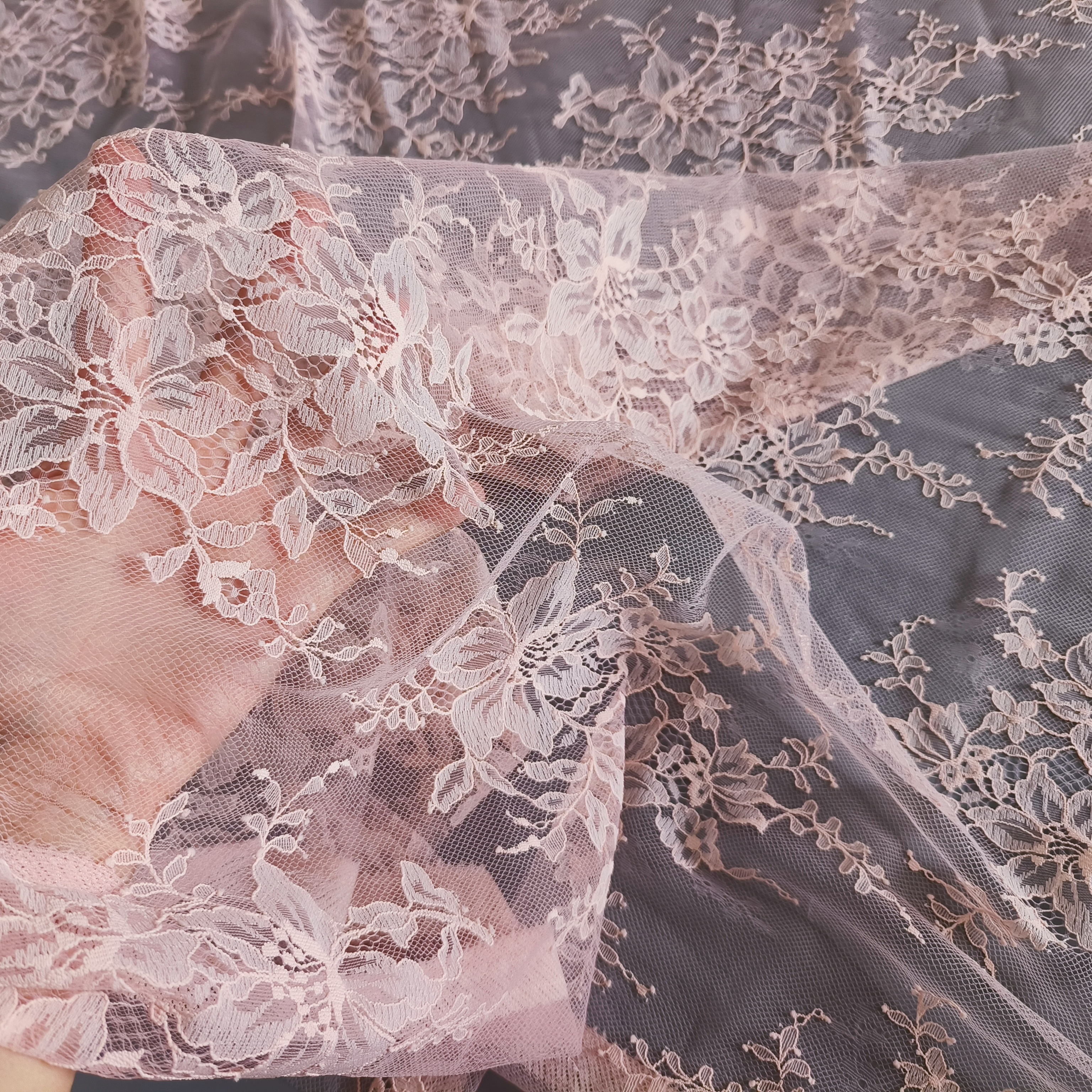 Tissu à coudre pour vêtements, rose doux, pour robe de mariée, tissu classique en dentelle Chantilly