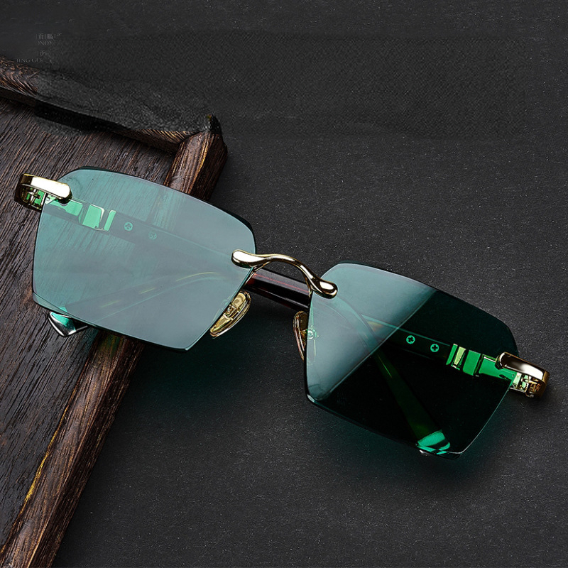 Lunettes de soleil sans monture pour hommes et femmes, protection des yeux, vert, créateur de mode
