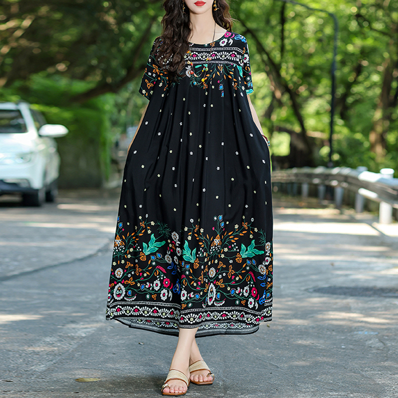 Nouvelle mode robes d'été chaudes pour les femmes 2025 décontracté fleur imprimé Floral à manches courtes robe Vintage robe en vrac femmes vêtements