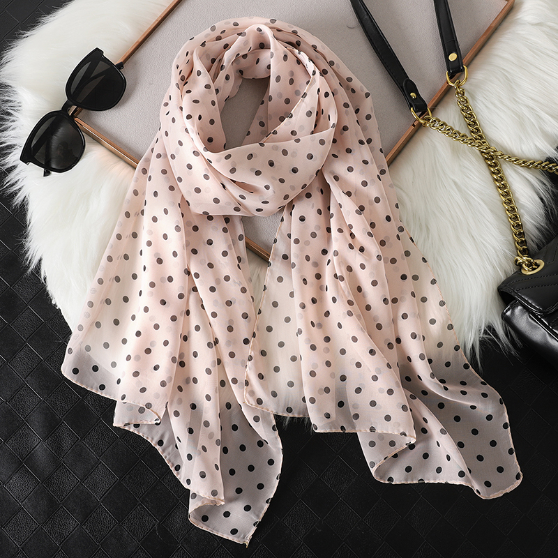 Écharpe en mousseline de soie imprimée à pois pour femmes, châle polyvalent, protection solaire, foulards décoratifs, luxe, élégant, pour dames