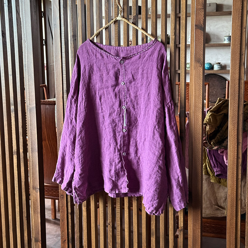 Chemisier Ramie en coton à manches longues pour femmes, chemises décontractées à simple boutonnage, grande taille, col rond, haut de haute qualité, printemps et été