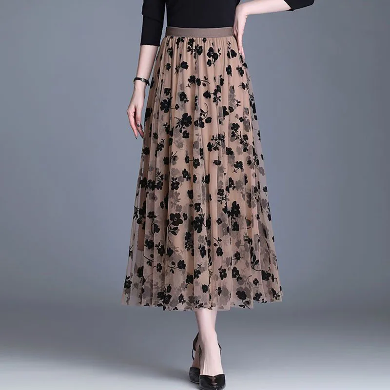 Jupe en maille coréenne pour femme, jupe midi ample à fleurs crochetées, élégante, décontractée, polyvalente, nouvelle collection été