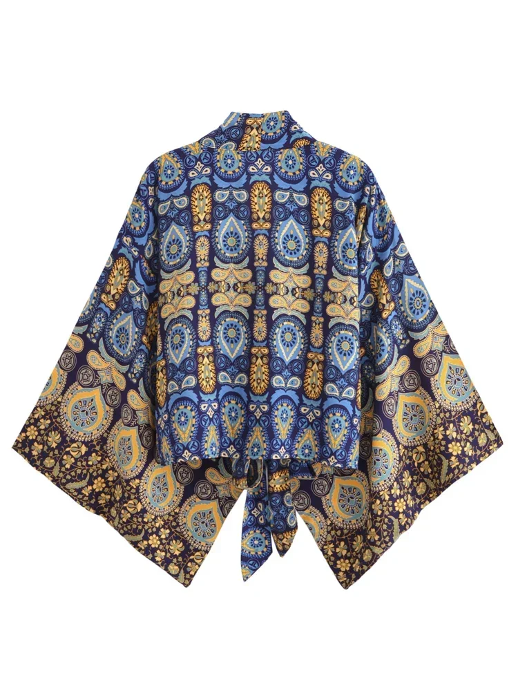 Boho Queens femmes mode Kimono Robe courte 2025 manches chauve-souris florales rayonne bohème Bikini couvrir vêtements de plage