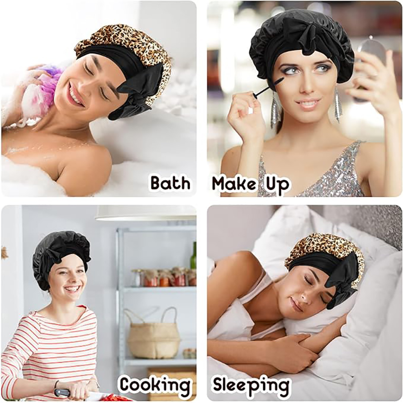 Nouveau Bonnet en Satin pour dormir, couverture de cheveux bouclés, Bonnet de nuit soyeux pour femmes, grand Bonnet de sommeil soyeux avec cravate