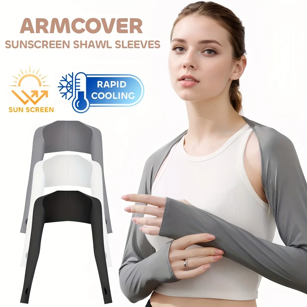 1 pièce Manchons de protection UV en soie glacée, design élastique type châle pour femme, légers et rafraîchissants pour les sports de plein air et la conduite