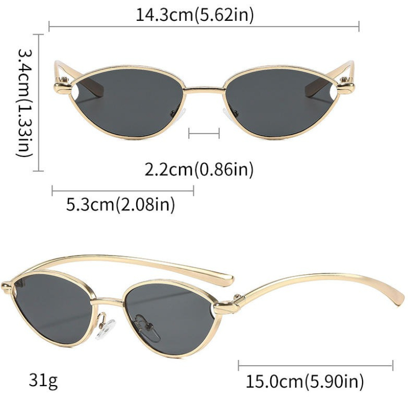 Lunettes de soleil œil de chat de luxe pour femmes, de marque, rétro, avec branches métalliques, élégantes, protection UV400, monture dorée