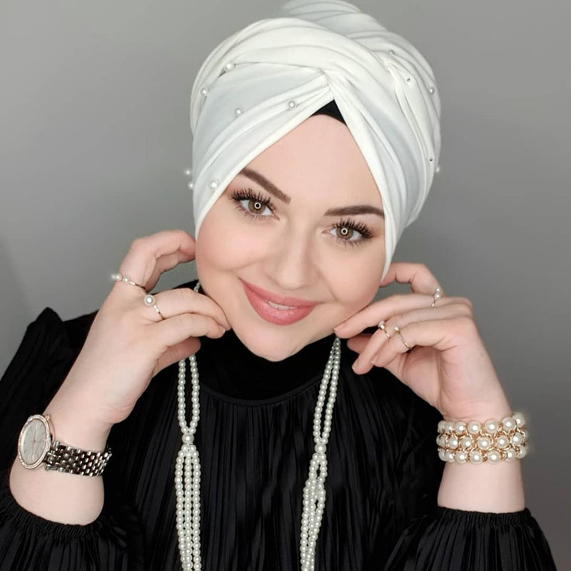 Mode musulmane perle noir Modal Hijab sous-capuchon Abaya Hijabs pour femme Abayas Jersey foulard robe femmes Turbans Turban casquette