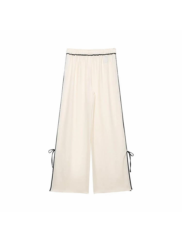 Ensemble 2 pièces pour femme : Blouse à col contrastant et manches longues, et pantalon large assorti – Tenue décontractée pour femme