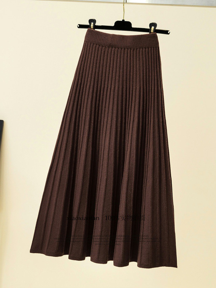 Jupes tricotées pour femmes, automne, épaisses, plissées, longues, vintage, taille haute, côtelées, unies, décontractées, streetwear 2026