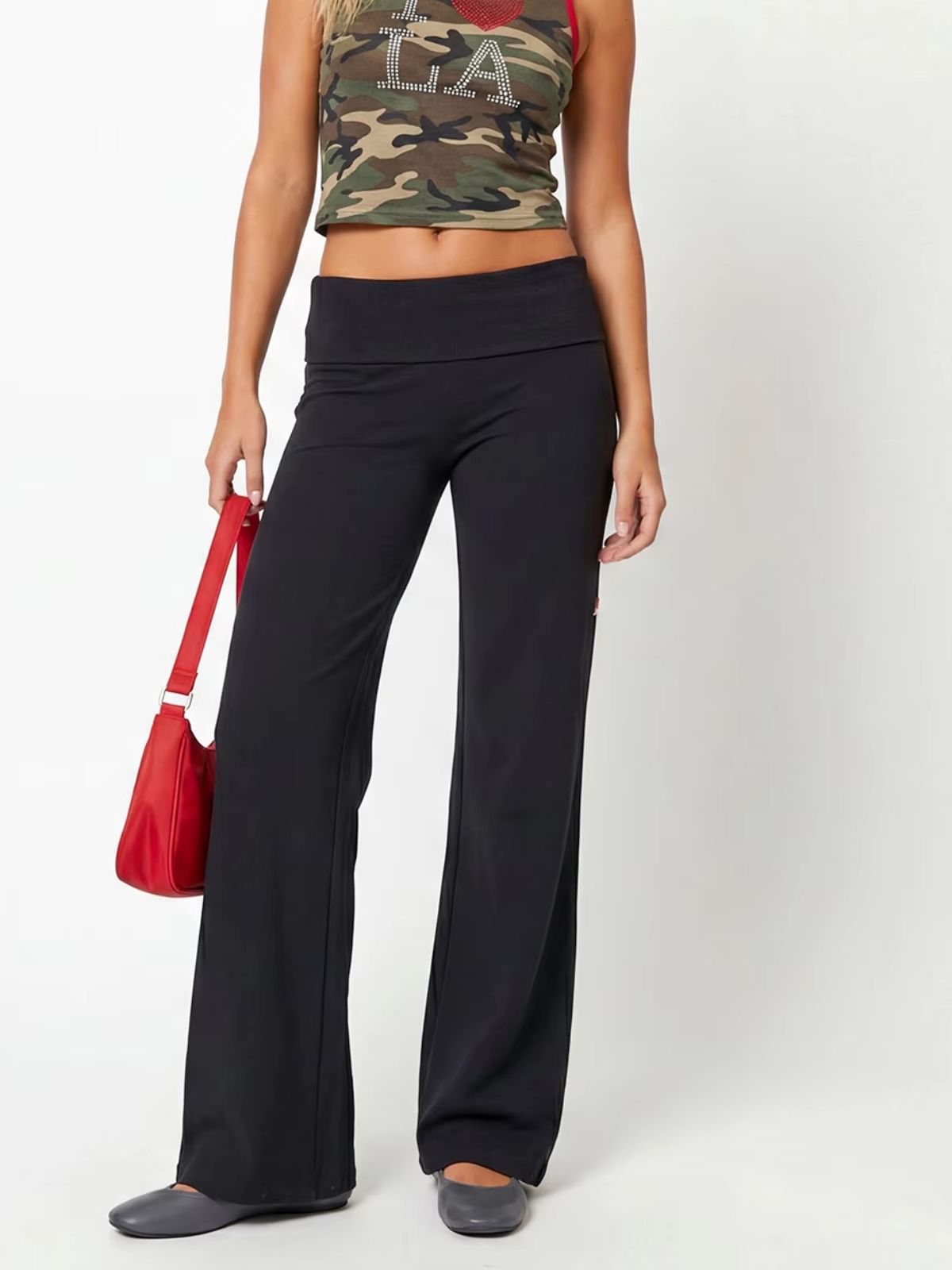 Pantalon Long Décontracté pour Femme, Vêtement à Taille Pliable, Jambes Larges, Couleur Unie, Baggy, Droit, Fjt, Printemps Automne