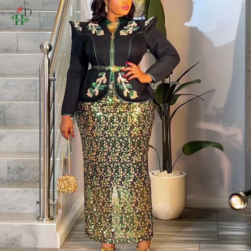Robes Africaines H&D pour Femme, Robe Turque à Paillettes et Diamants, Vêtements Africains Tendance, Boubou Africain Femme 2026 Nouveauté