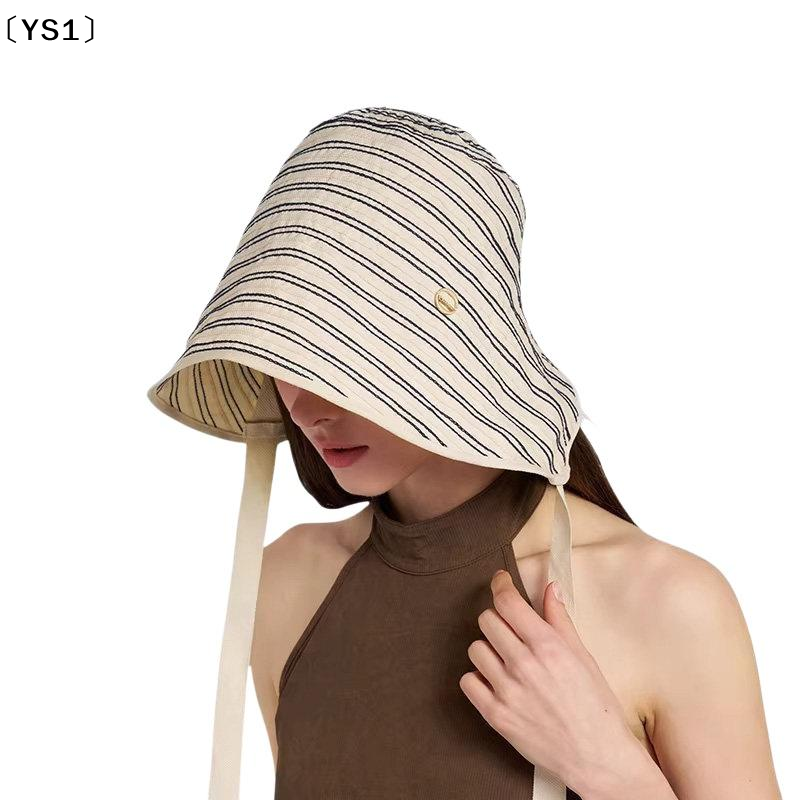 〔YS1〕Breathable Striped Linen Sun Bonnet With Adjustable Chin Tie UV Protection For Beach Vacation Outdoor Use