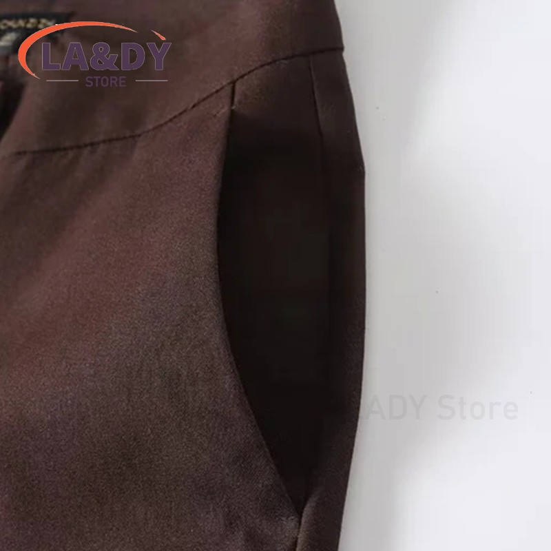 Pantalon droit taille haute pour femme, en mélange de lin uni, décontracté et tendance