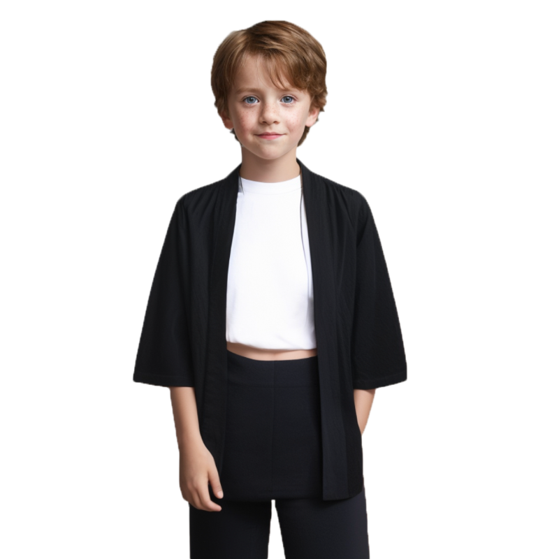 Kimono japonais de couleur unie pour enfants, manches 3/4, Style Simple, Costume traditionnel asiatique décontracté pour garçons et filles, manteau Cardigan Haori, été