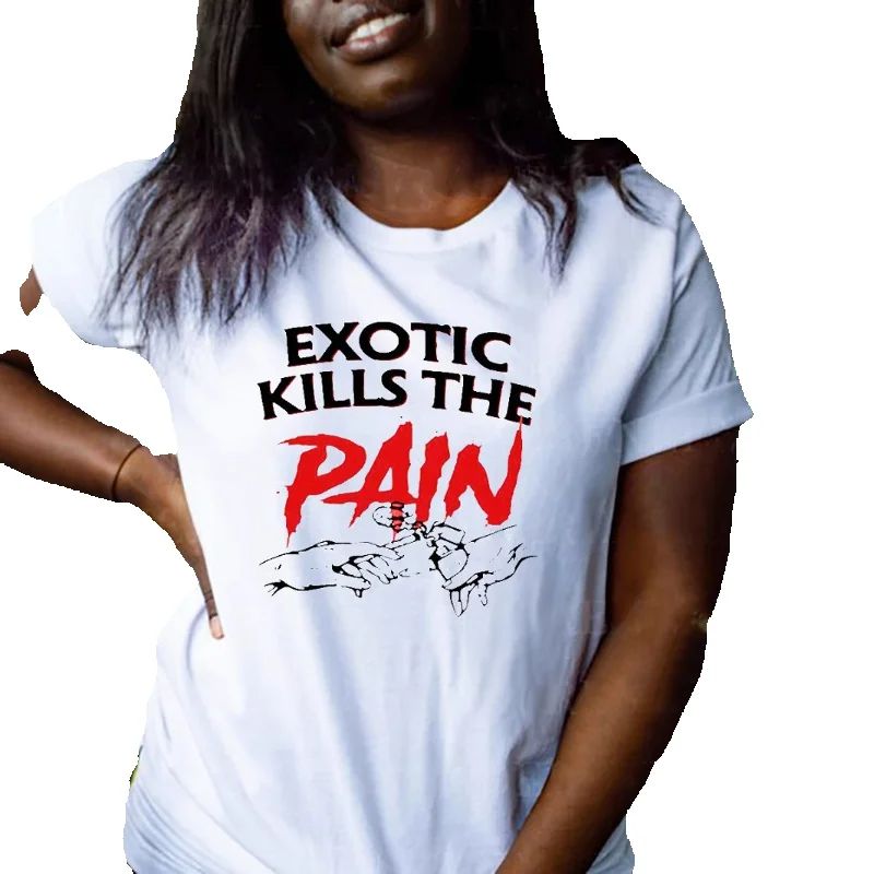 T-shirt à manches courtes pour femmes, haut noir imprimé tendance, t-shirts graphiques, vêtements esthétiques en tissu de fibre de polyester