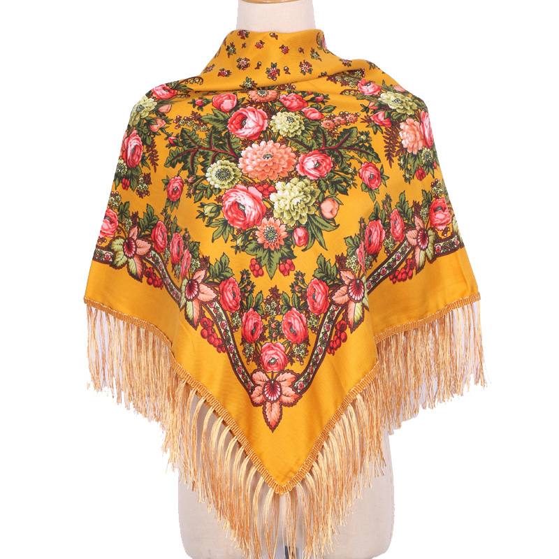 Nouveau Foulard Ethnique pour Femme, Hijab, Écharpe Musulmane Imprimée à Pompons, Châle Chaud pour Femmes d'Âge Moyen et Âgées, Bandana Carré