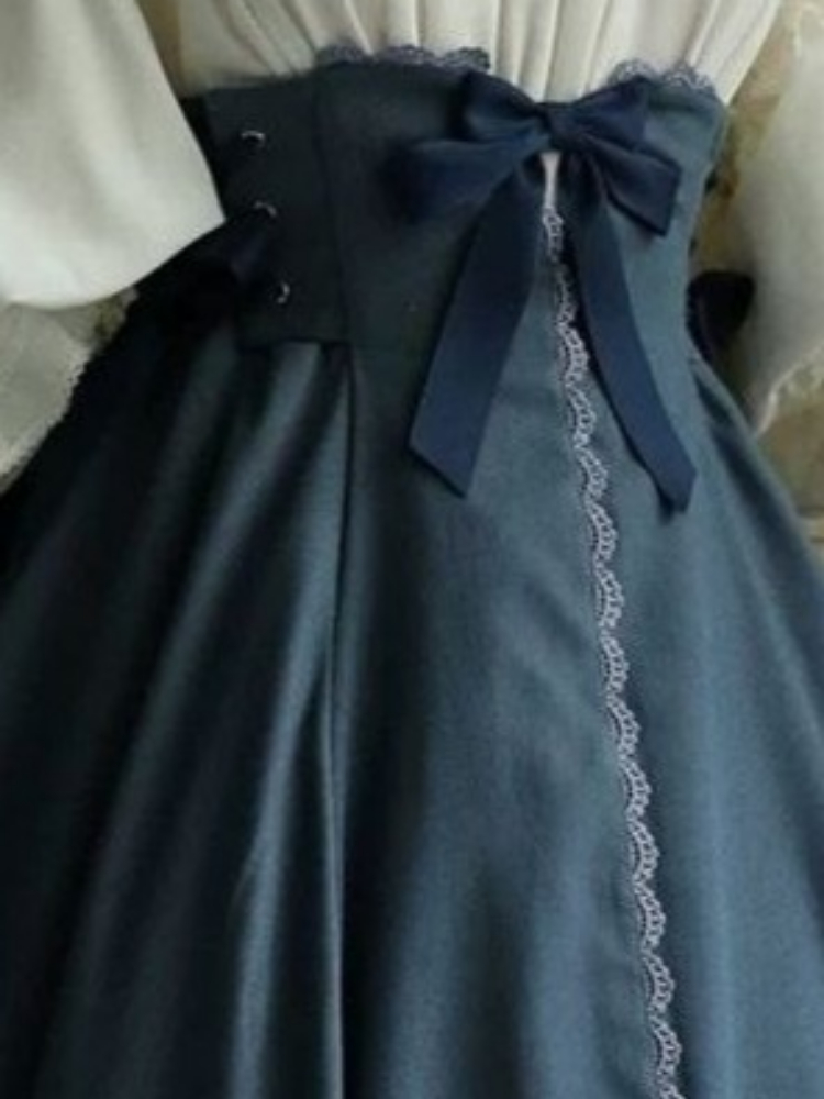 Vintage dentelle Patchwork femmes nœud jupe taille haute fée pansement Y2k esthétique a-ligne jupes longues Harajuku Grunge a-ligne Faldas