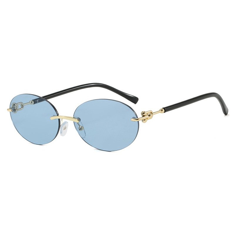 Lunettes de soleil ovales sans cadre pour femmes, marque de luxe, mode, petite monture métallique, rondes, sans bords, nuances élégantes, UV400