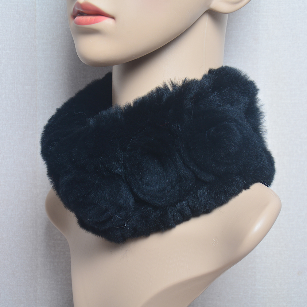 Femmes élasticité fleur réel Rex lapin fourrure écharpe naturel chaud Rex lapin fourrure bandeau dame hiver réel Rex fourrure de lapin foulards