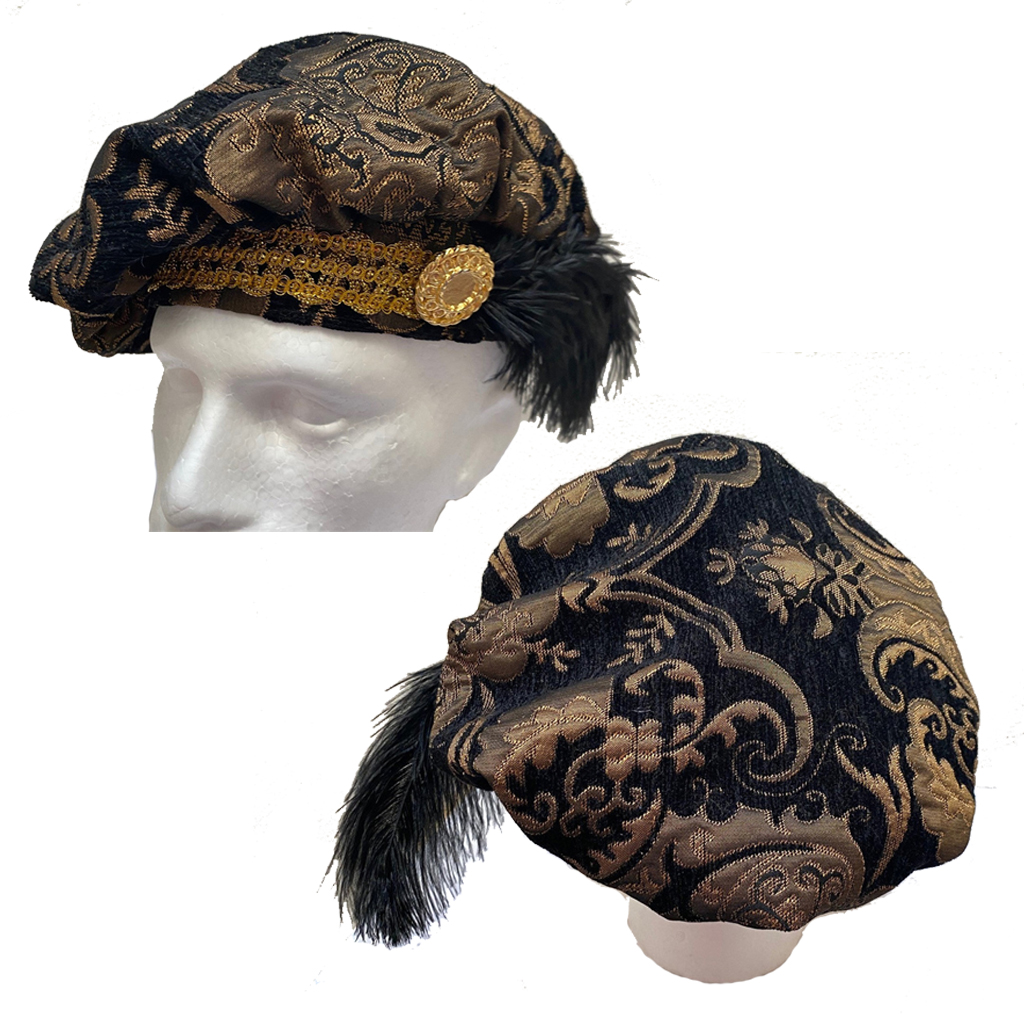 Nouveau! !! Médiéval 15ème siècle Renaissance Tudor élisabéthain révolutionnaire noir et or brocart chapeau Muffin poète chapeau souple