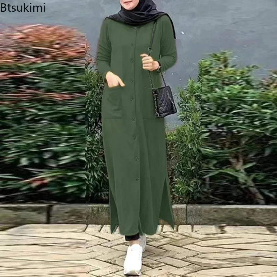 Robe longue Vintage pour femmes musulmanes Abaya Hajib, manches longues, col rond, chemise décontractée, Maxi, arabe, modeste, 2026