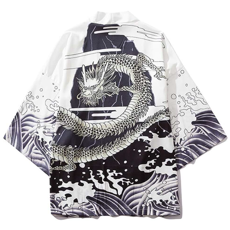 Manteau Kimono japonais Vintage pour hommes, grande taille, Style imprimé Dragon Anime, Cardigan en Polyester unisexe Yukata Haori, Kimono traditionnel