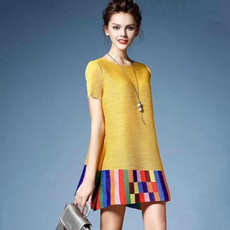 Robe d'été pour femmes, mode féminine, ample, grande taille, ligne a, couleur contrastée, épissure, robes plissées