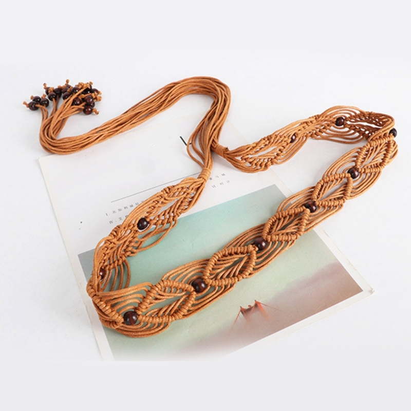 Corde taille tressée à main pour femmes, bohémien, décorations perles, ceinture robe chemise