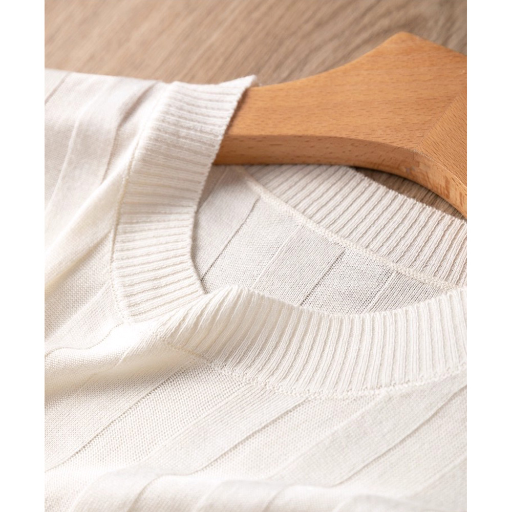 Gilet sans manches pour femme, pull en tricot, débardeur côtelé, extensible, col rond, mélange de soie de mûrier