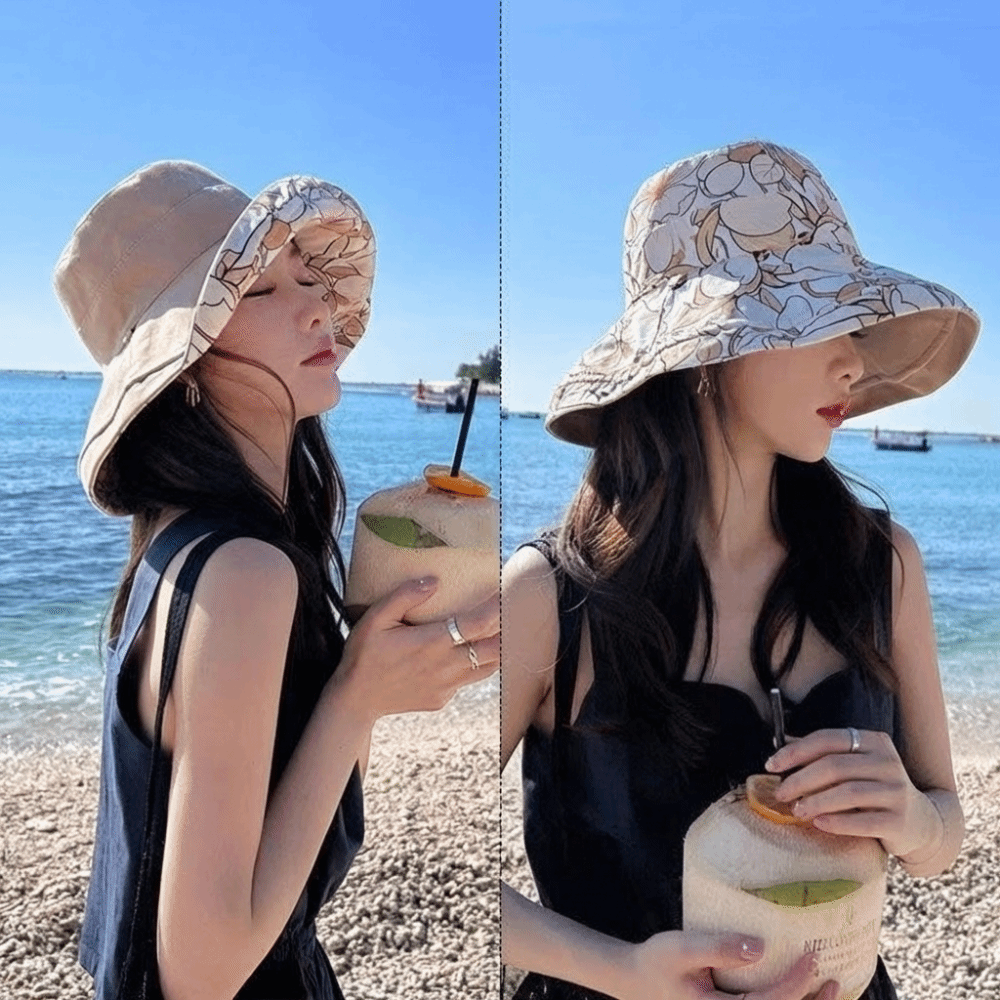 Chapeau de pêcheur double face pour femme, couleur unie, large bord, chapeau de soleil d'été respirant, imprimé floral, visière de protection solaire, casquette de plage