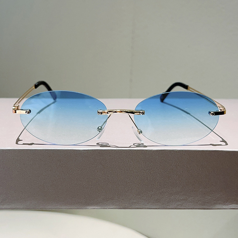 Lunettes de soleil ovales sans monture pour hommes, dégradées, tendance, pour femmes, nouveau design vintage, décontractées