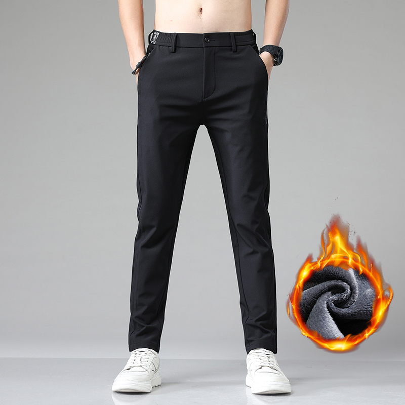 Coréen hommes chaud pantalons de Golf mince droit hiver épais polaire pantalons décontractés affaires mode Stretch thermique pantalon mâle