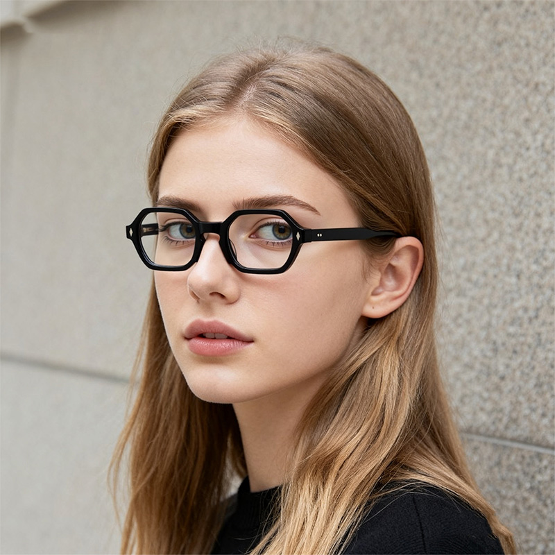 Lunettes optiques polygonales à petite monture pour femmes, rétro, luxe, Design à rivets, monture en acétate, verres transparents