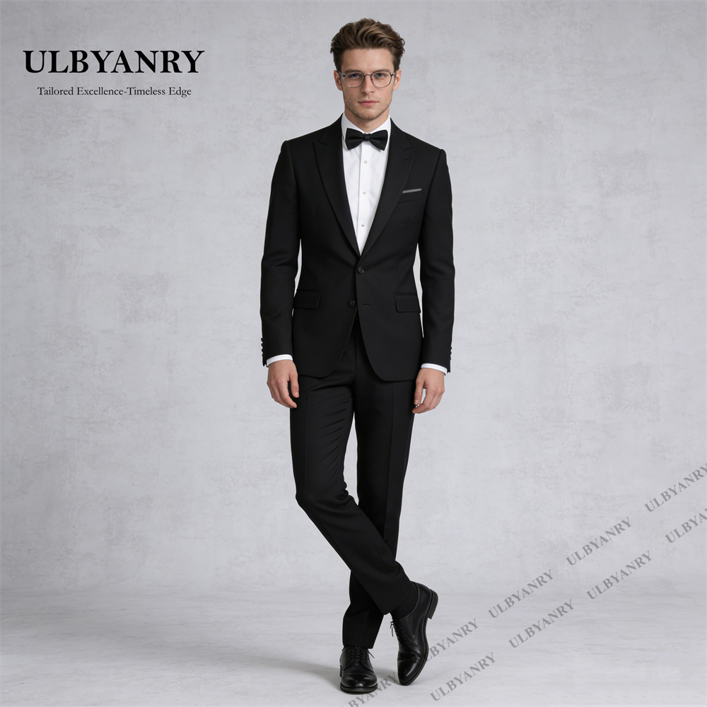 Costume de soirée classique noir ULBYANRY pour hommes, costume d'affaires 3 pièces coupe classique pour hommes, veste, pantalon et nœud papillon