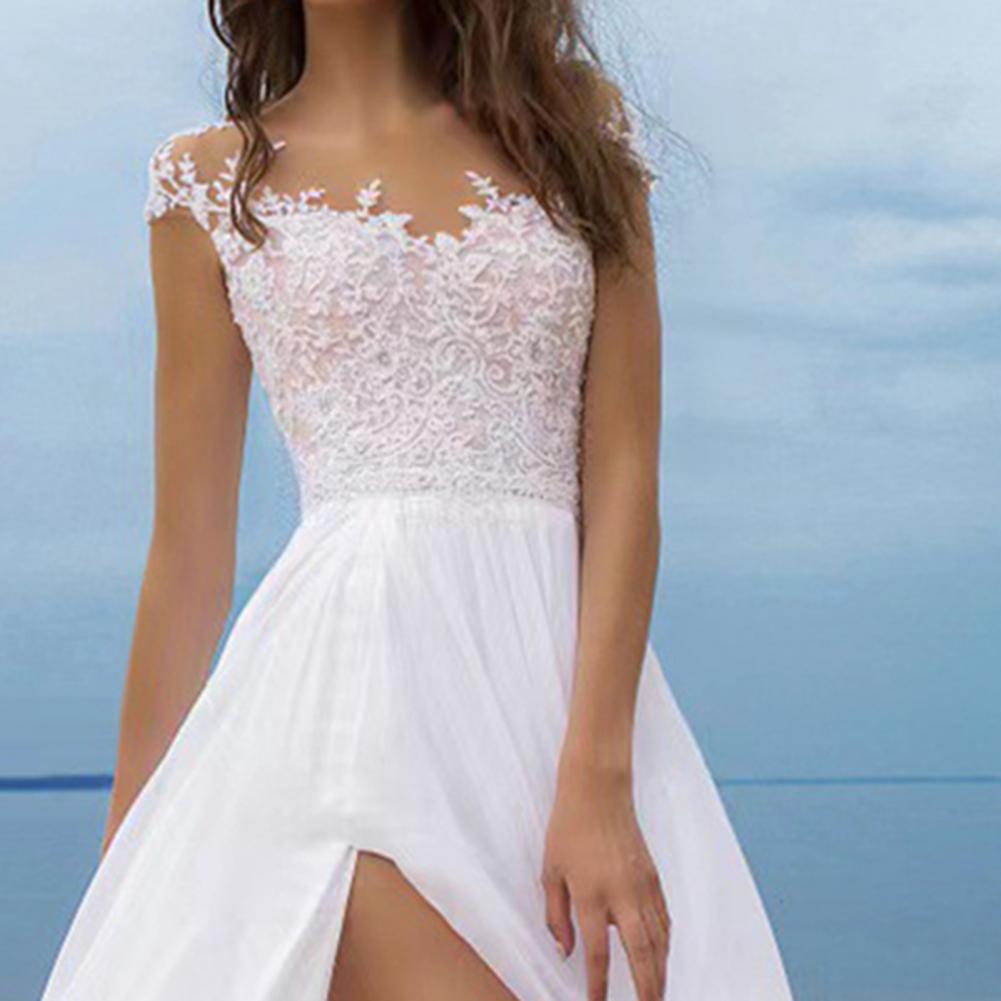 Robe de soirée élégante en dentelle pour femmes, col en v, robe de mariée en mousseline de soie avec fente, style Boho, plage pour bal de promo
