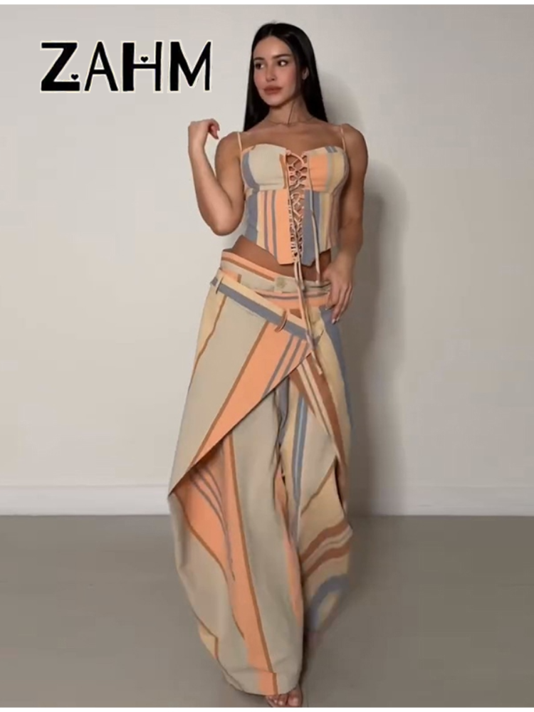 Ensemble jupe et haut à pois sexy pour femme, débardeur à volants et col bateau, jupe plissée taille empire, tenue de plage pour les vacances d'été 2026