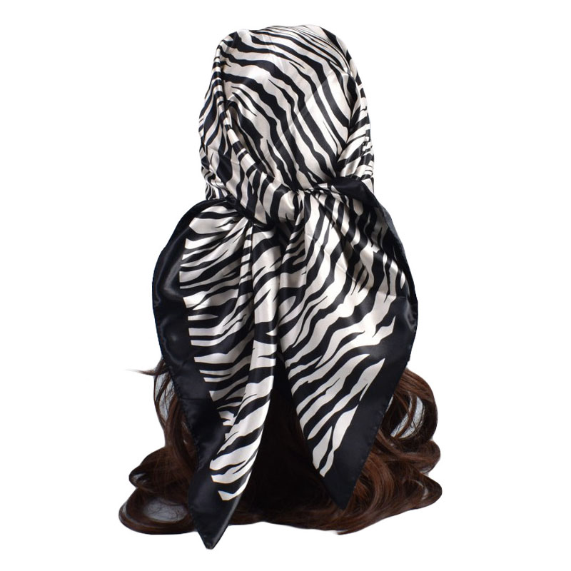 Foulard carré en soie imprimé rayures zébrées 90x90cm pour femme, bandana, hijab, accessoire de mode, décoration, écharpe de cou