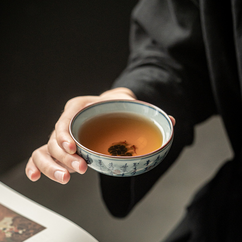 Ensemble de belles tasses à thé de calligraphie chinoise antique, service à thé, tasses de poisson vintage, tasse à thé de cérémonie du thé