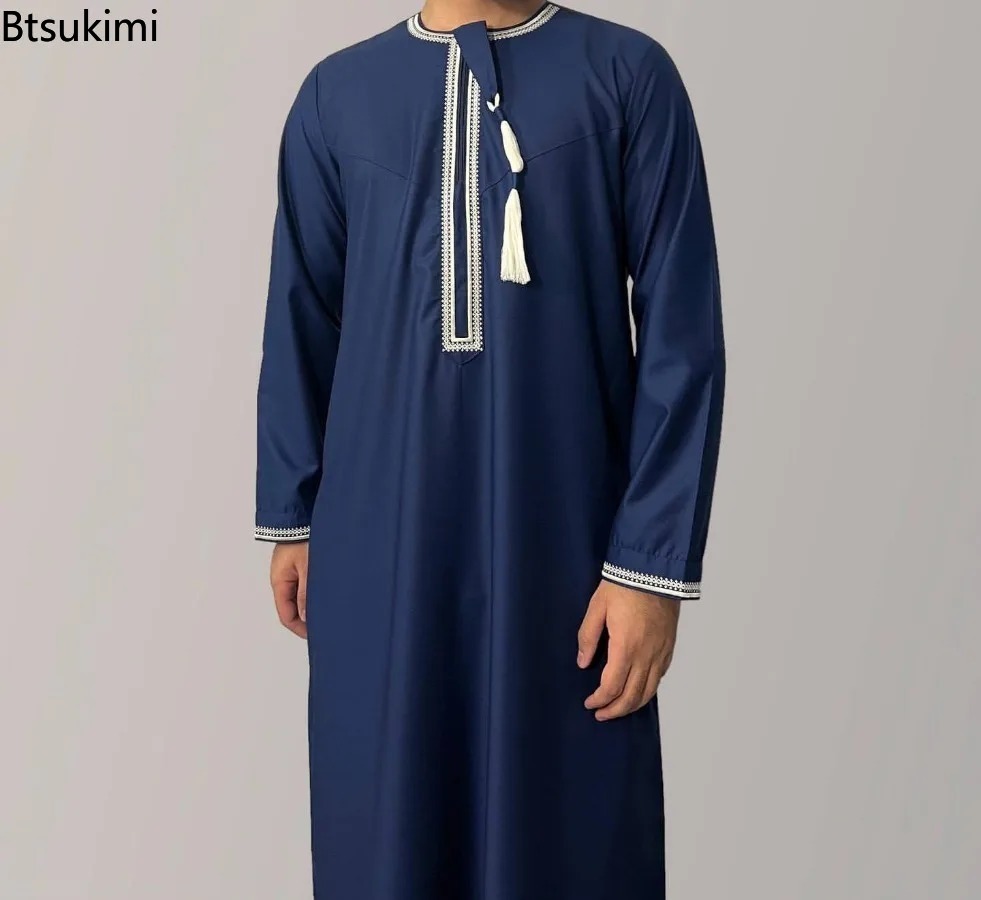 Robe Abaya à manches longues pour hommes musulmans 2026, Daffah Jubba Thobe Pakistan Arabie Saoudite Kaftan Vêtements islamiques Robe de prière Afghane