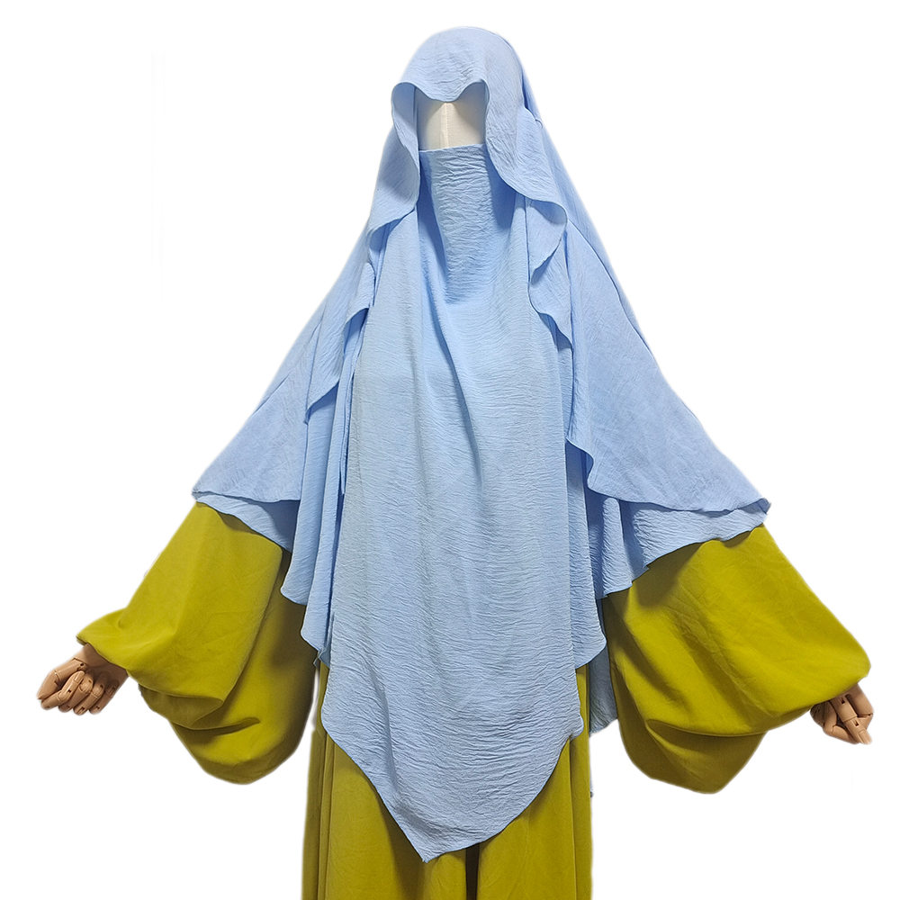Crêpe Khimar avec Cape Niqab sangles Eid Ramadan Femme musulmane instantanée Hijab Musulman Kopftuch écharpe vente en gros femmes prière Hijabs